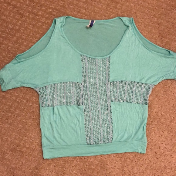 Teal Shoulder Cutout Top - Picture 1 of 2